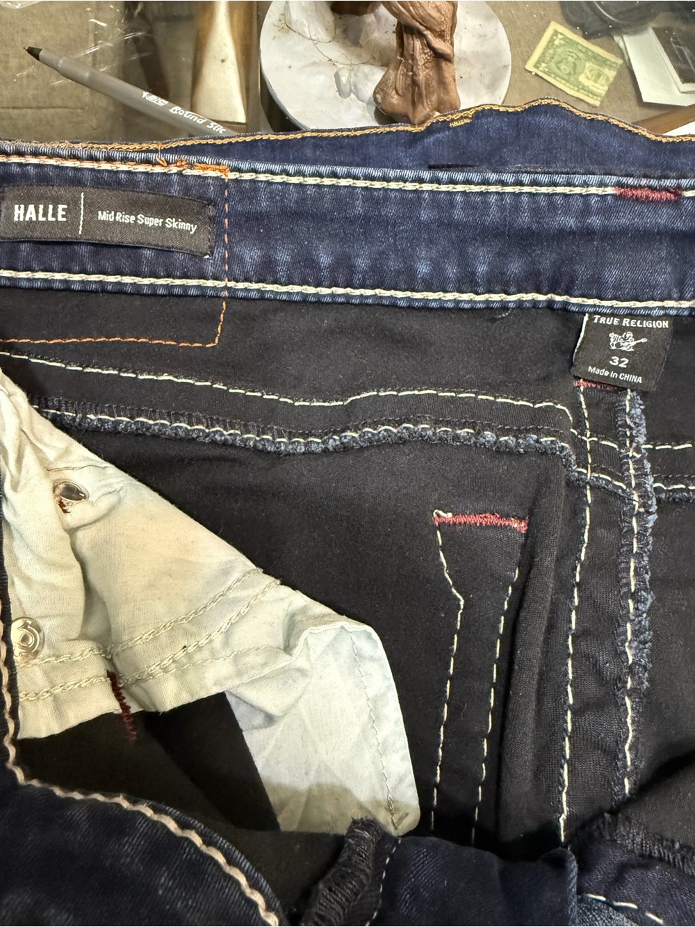 True Religion Halle Mid Rise Super Skinny Jeans - Dark Blue